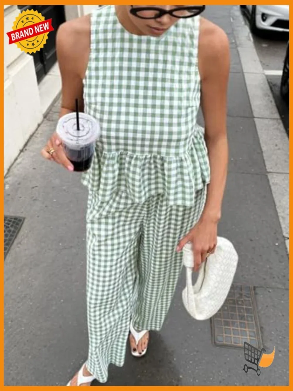 Gingham 2 Piece Lounge Set Sleeveless Tank Wide Leg Pants Matching Outfit Summer